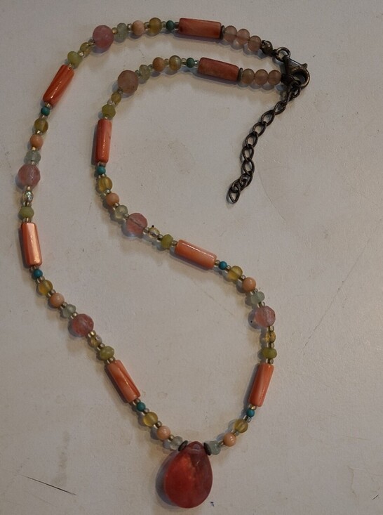 Jewelry - Beaded Multi Color Necklace With Coral Pendant